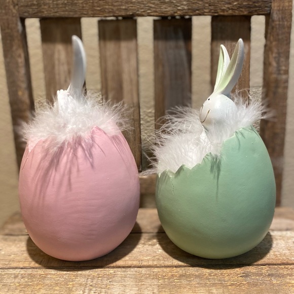 Easter Bunny Decor Set of 2, Bunnies Hatching In Easter Eggs Resin Decor - Picture 5 of 13